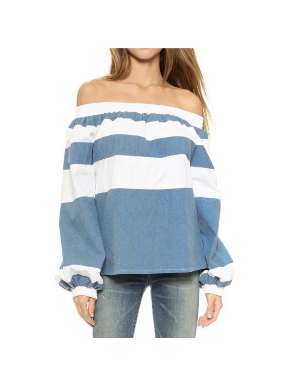 MLM Afar Off-the-Shoulder Blue and White Striped Top XS